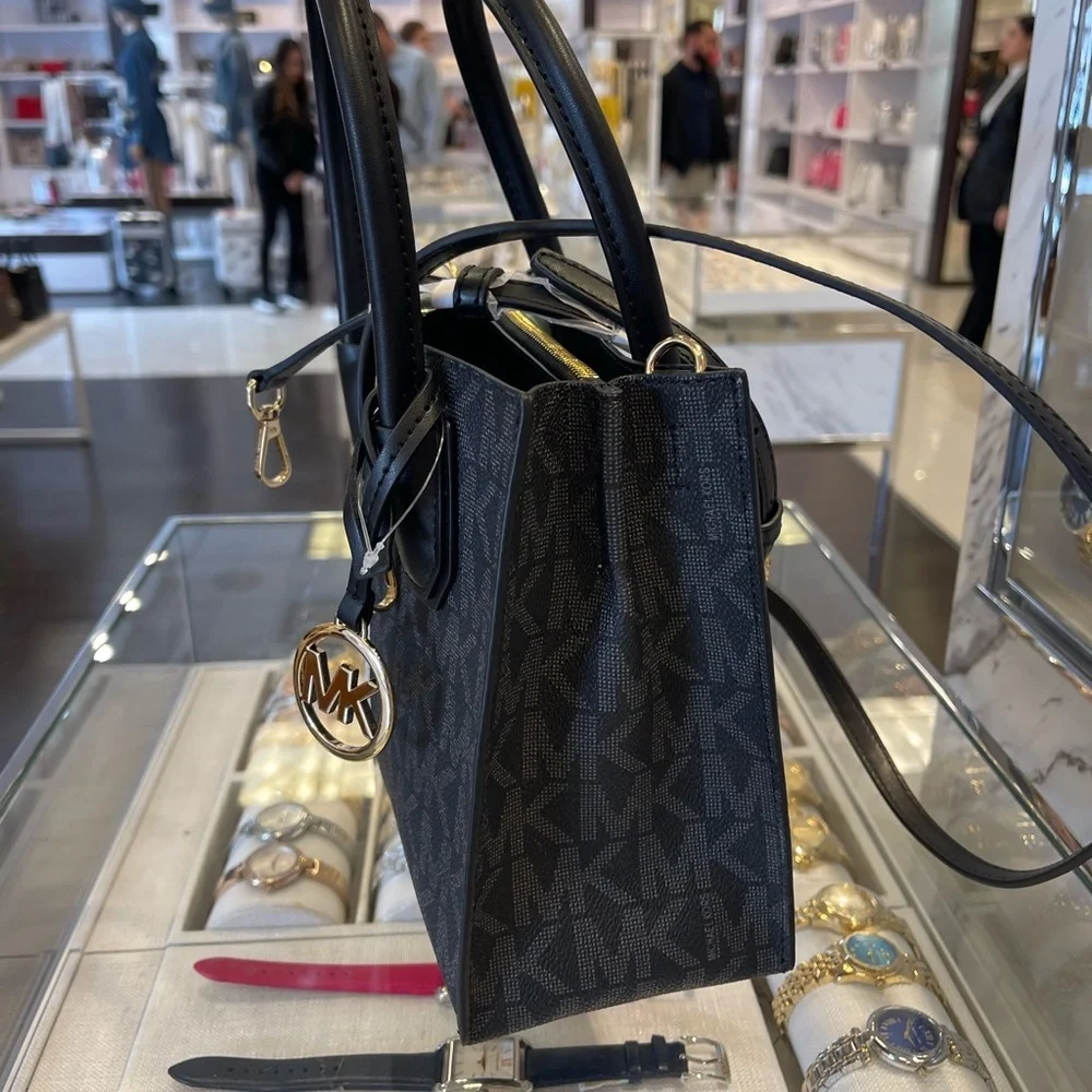 Michael Kors Mercer Md Two-Tone Logo Crossbody Messenger Black Multi Purse NWT